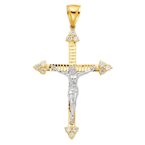 14K CZ Religious Crucifix Pendant