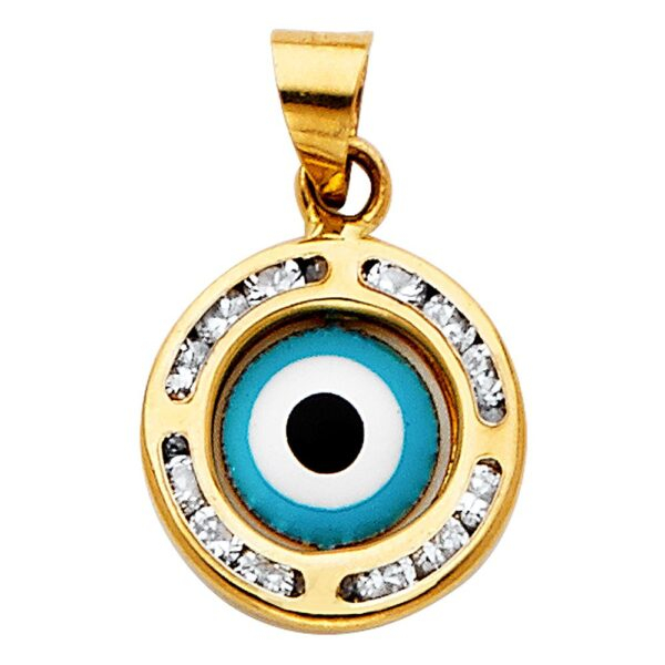 14K 3C CZ Evil Eye Pendant