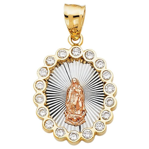 14K 3C CZ Religious Guadalupe Pendant