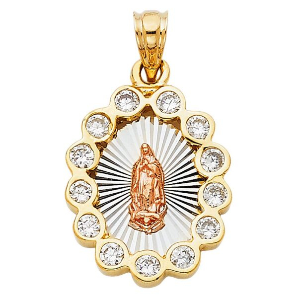 14K 3C CZ Religious Guadalupe Pendant