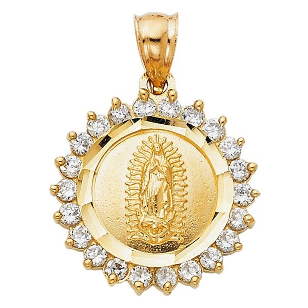 14K CZ Religious Guadalupe Pendant