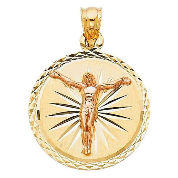 14K 2T Religious Crucifix Stamp Pendant