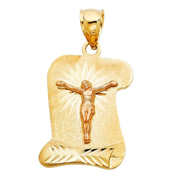 14K 2T Religious Crucifix Stamp Pendant