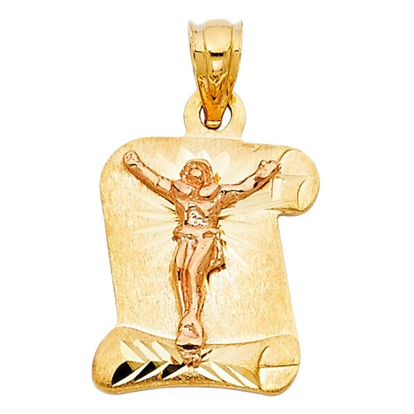 14K 2T Religious Crucifix Stamp Pendant