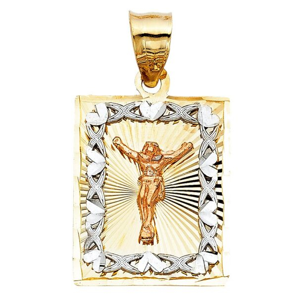 14K 3C Religious Crucifix Stamp Pendant