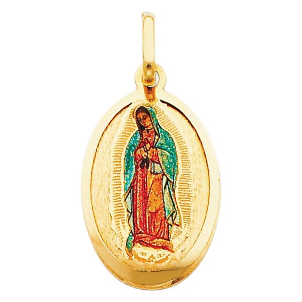 14K Guadalupe Enamel Picture Religious Pendant