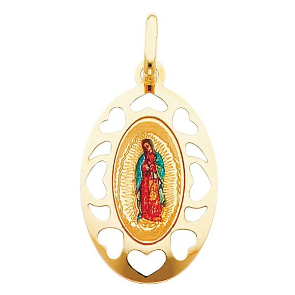 14K Guadalupe Enamel Picture Religious Pendant