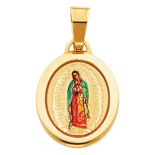 14K Guadalupe Enamel Picture Religious Pendant