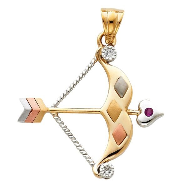 14K 3C CZ Bow & ARow Pendant