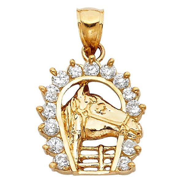 14K CZ Lucky Horsehoe Pendant