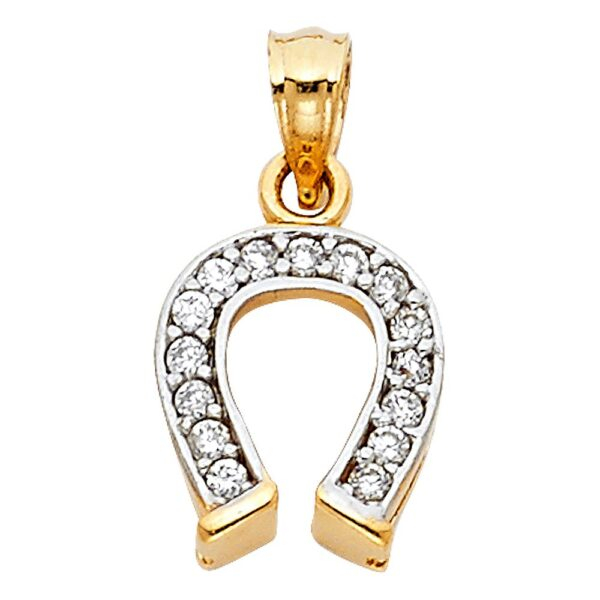 14K CZ Lucky Horsehoe Pendant