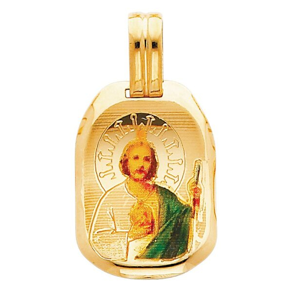 14K St. Jude Enamel Picture Religious Pendant