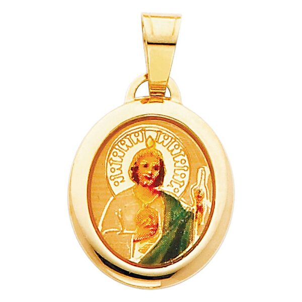 14K St. Jude Enamel Picture Religious Pendant