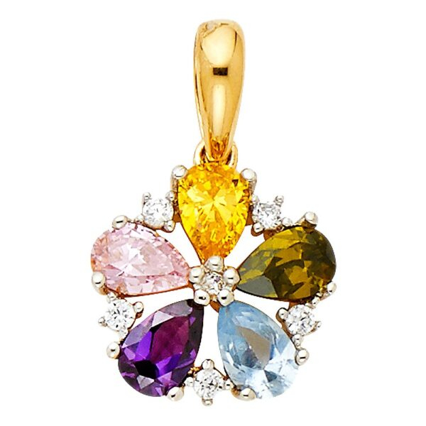 14K Multi CZ Flower Pendant