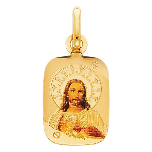 14K Jesus Heart Enamel Picture Religious Pendant