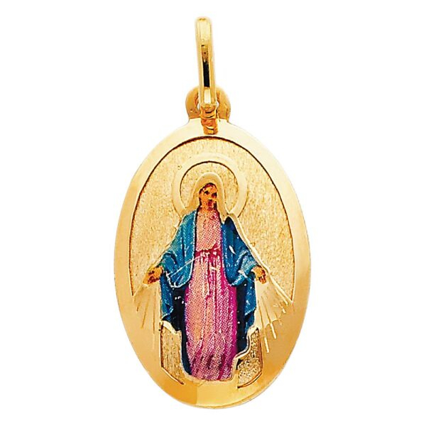 14K Blessed Virgin Enamel Picture Religious Pendant