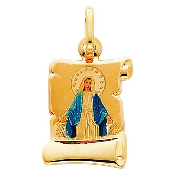 14K Blessed Virgin Enamel Picture Religious Pendant