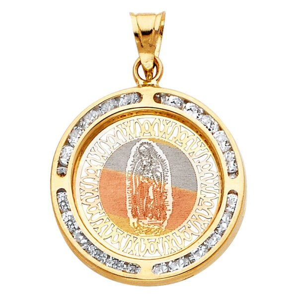 14K Guadlupe CZ Religious Pendant