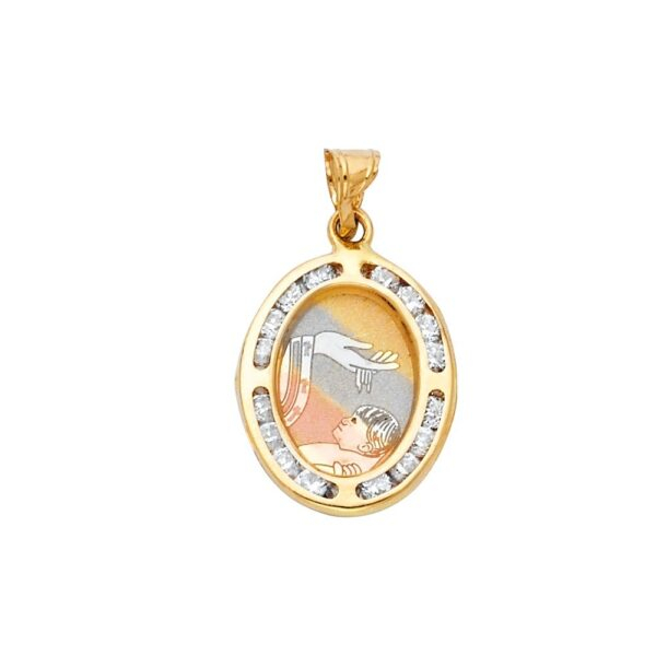 14K Baptism CZ Religious Pendant