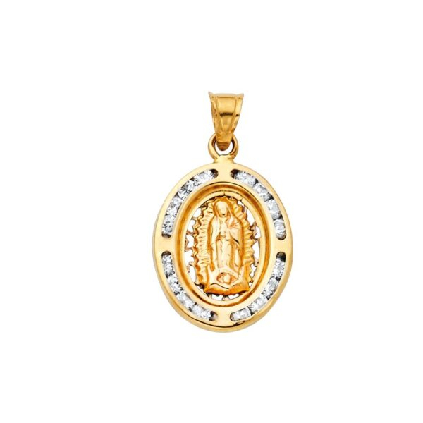 14K Guadlupe CZ Religious Pendant