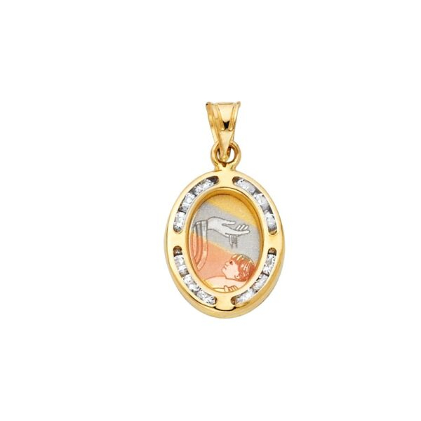 14K Baptism CZ Religious Pendant