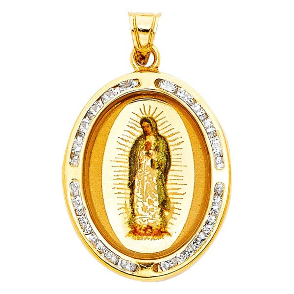 14K Guadlupe CZ Religious Pendant