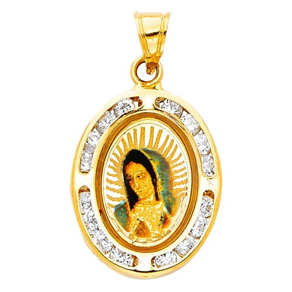 14K Guadlupe CZ Religious Pendant