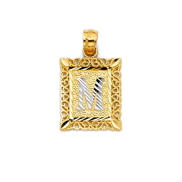 14K Initial Square Pendant "M"