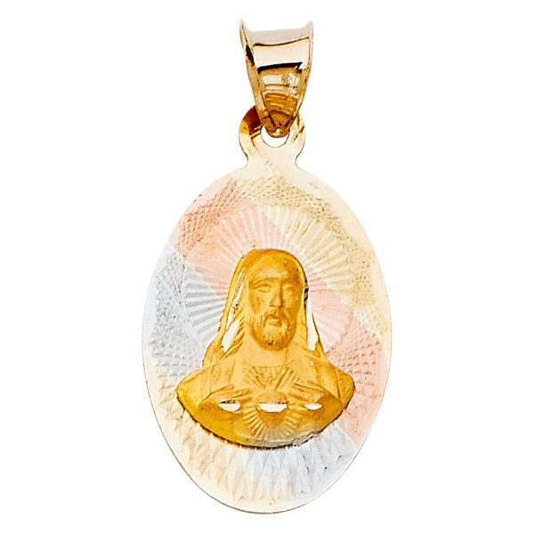 14K 3C Religious Jesus with Heart Stamp Pendant