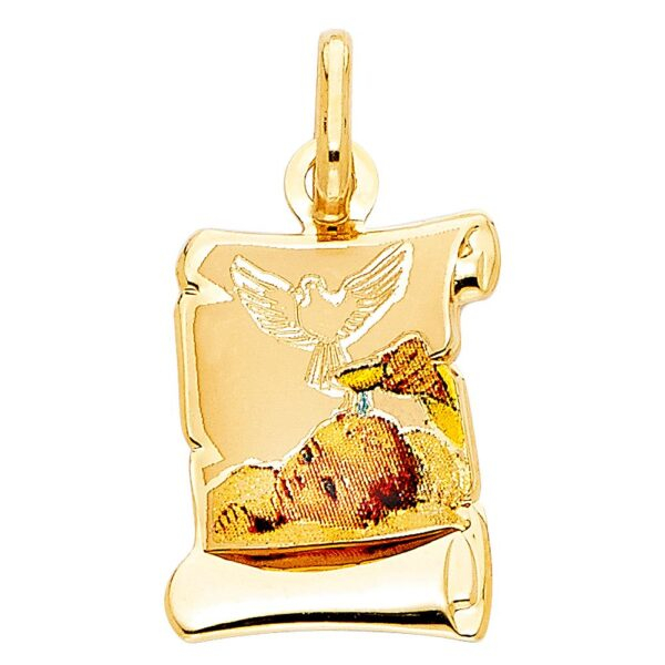 14K Baptism Enamel Picture Religious Pendant