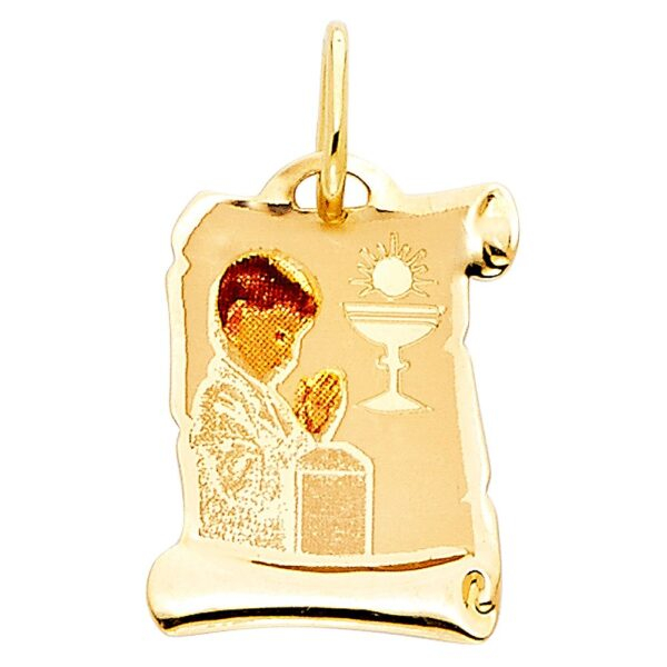 14K Communion Enamel Picture Religious Pendant