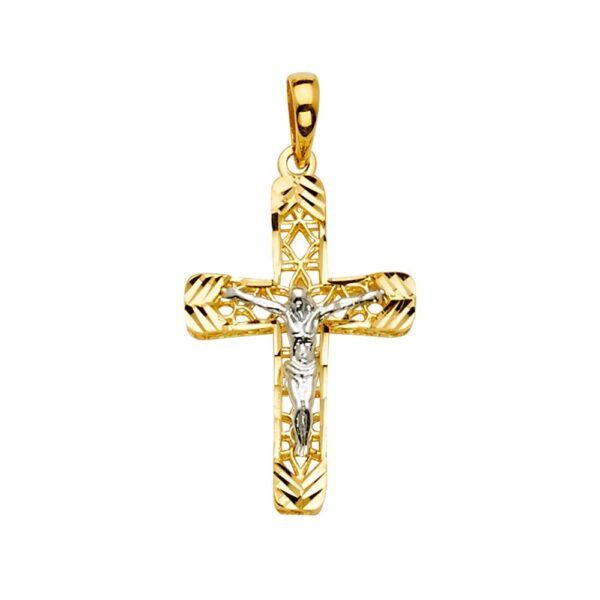 14K 2Tone Crucifix Cross Pendant