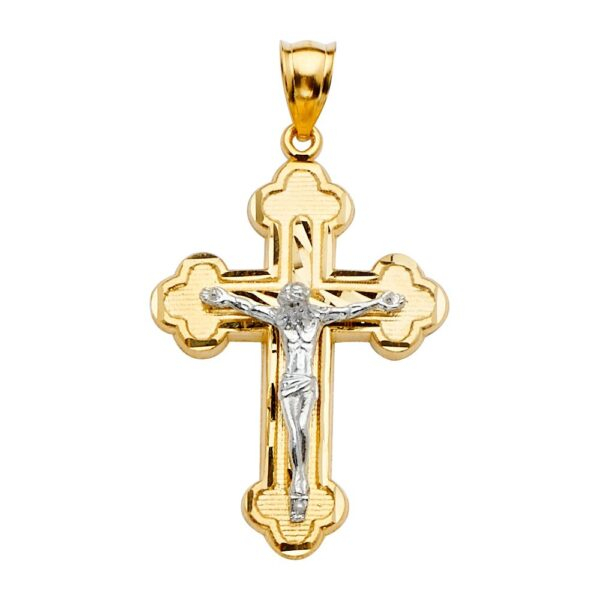 14K 2Tone Crucifix Cross Pendant