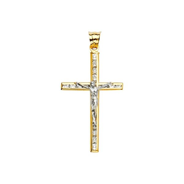 14K 2Tone CZ Crucifix Cross Pendant