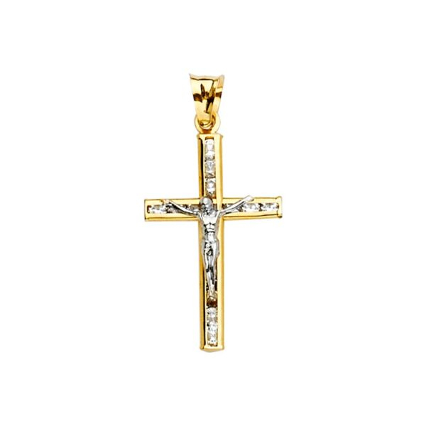 14K 2Tone CZ Crucifix Cross Pendant