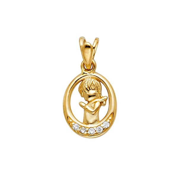 14K CZ Girl Prayer Religious Pendant