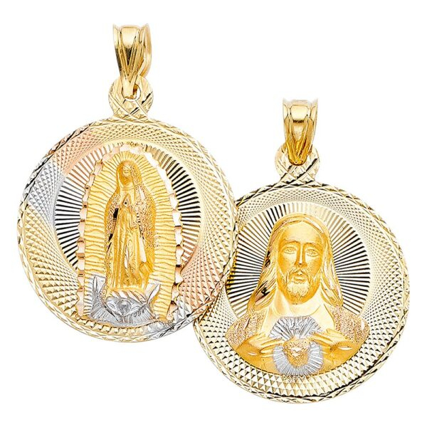 14K 3C DC Double Side Stamp Religious Pendant