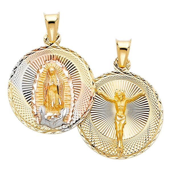 14K 3C DC Double Side Stamp Religious Pendant