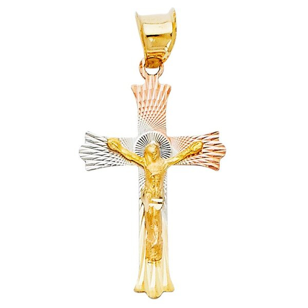 14K 3C DC Crucifix Jesus Cross Stamp Religious Pendant