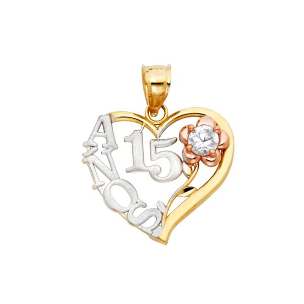 14K 3C Sweet 15 Years Heart Pendant