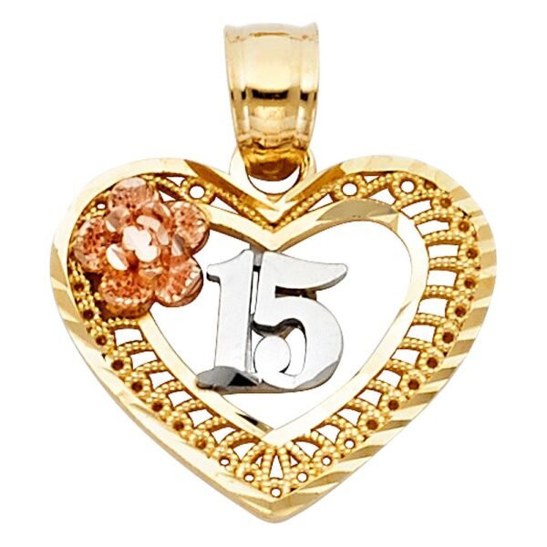 14K 3C Sweet 15 Years Heart Pendant