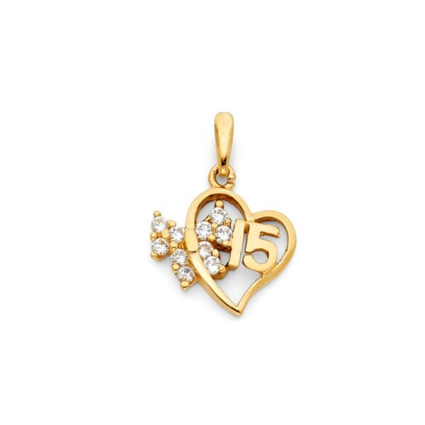 14K Sweet 15 Years Heart CZ Pendant