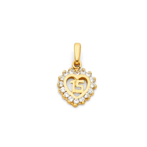 14K Sweet 15 Years Heart CZ Pendant