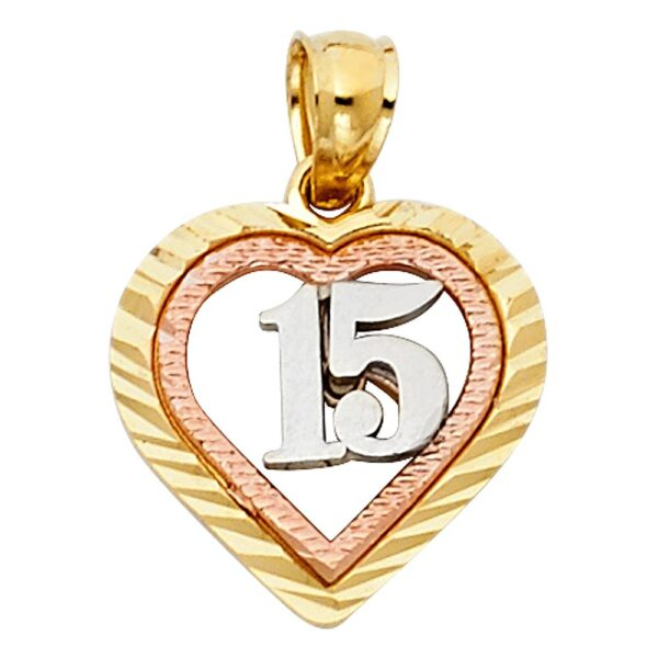 14K 3C Sweet 15 Years Heart Pendant