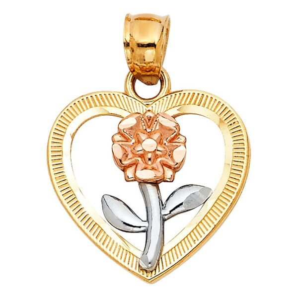 14K 3C Flower in Heart Pendant