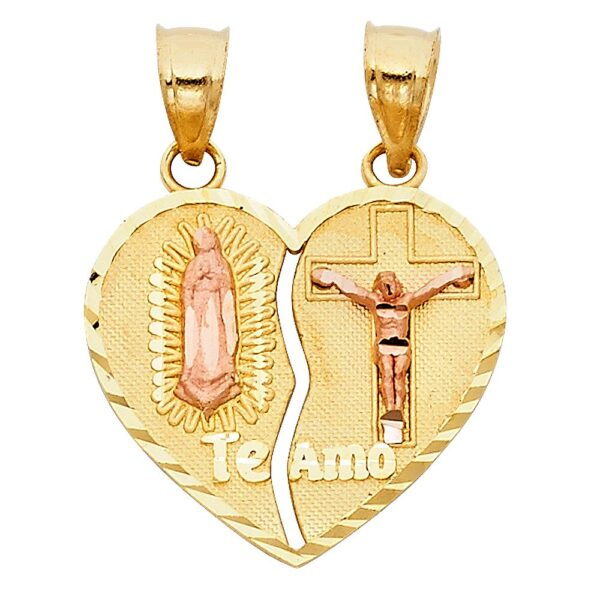 14K 2T Religious Guadlupe Juses Broken Heart Pendant