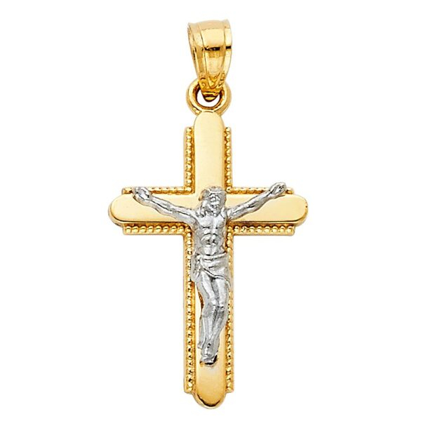 14K 2T Jesus Crucifix Cross Religious Pendant