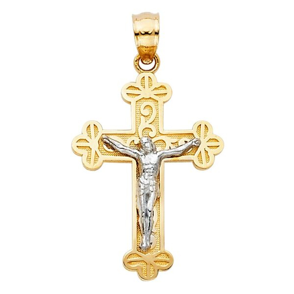 14K 2T Jesus Crucifix Cross Religious Pendant