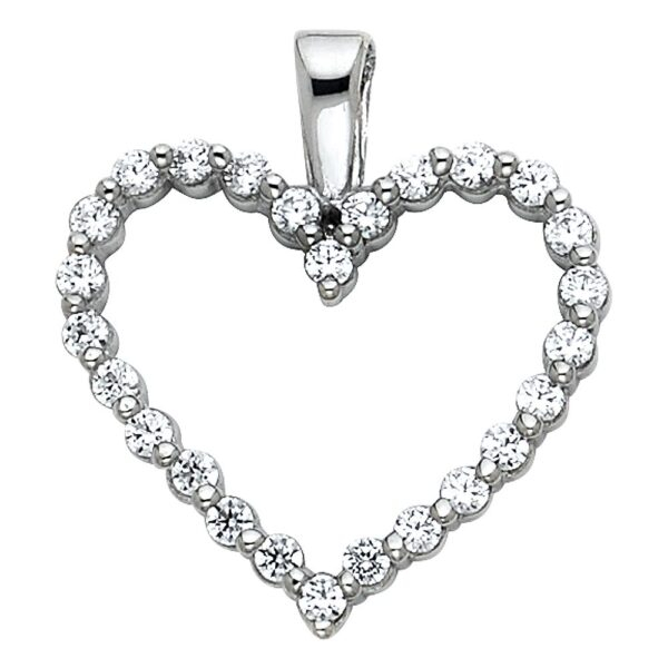 14K Open Heart CZ Pendant