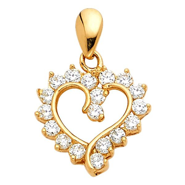 14K Open Heart CZ Pendant